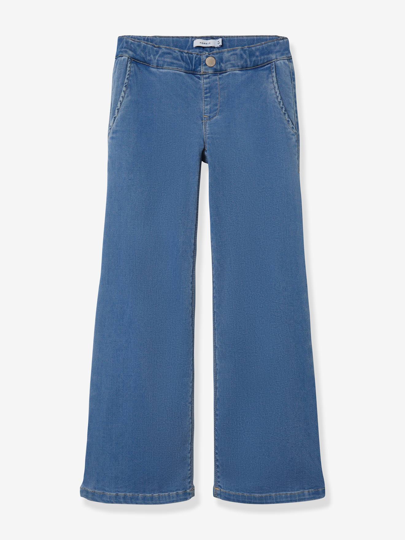 NAME IT girls' wide-leg jeans in Lyocell bleached denim